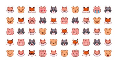 Şirin kawaii hayvan çizgi filmleri stil ikonu dizayn vektör dizaynı