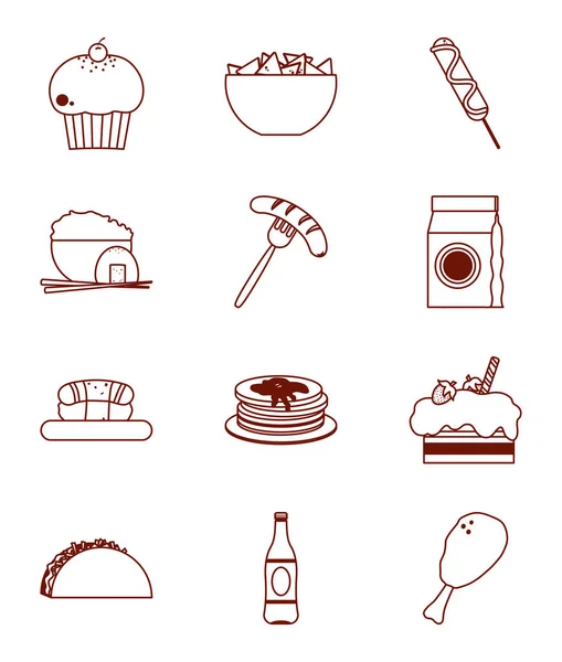 Isolated food line style icon set vector design — 스톡 벡터