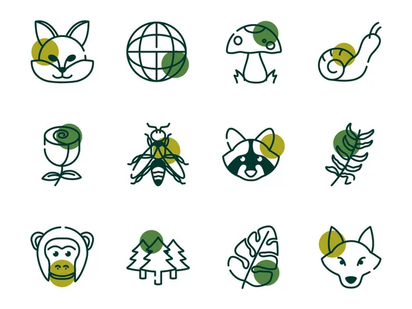 Biodiversity and animals half line half color style icon set vector design — Stockvektor