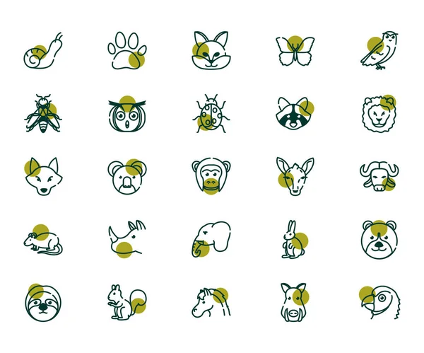 Biodiversity and animals half line half color style icon set vector design — Wektor stockowy