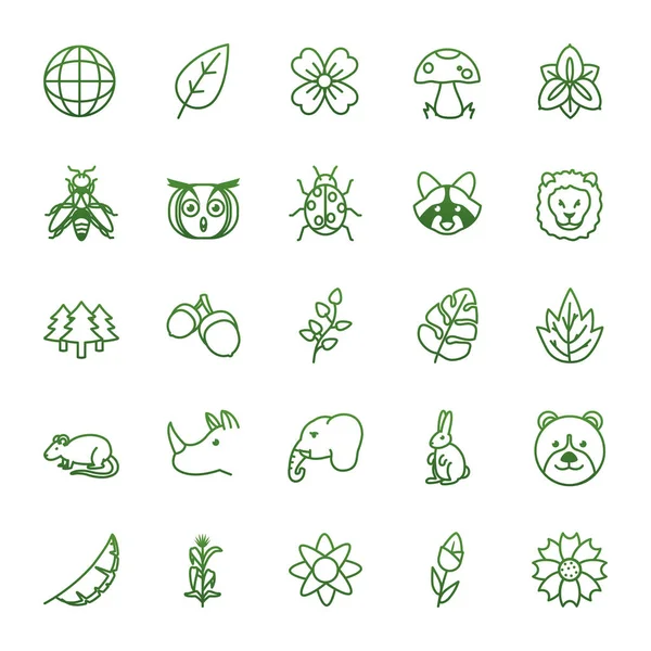 Biodiversidade e animais estilo gradiente ícone conjunto vetor design — Vetor de Stock