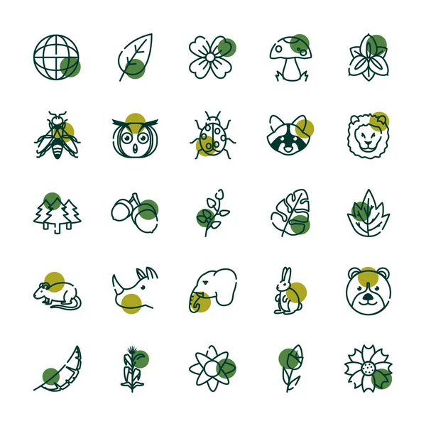 Biodiversity and animals half line half color style icon set vector design — Stockvektor