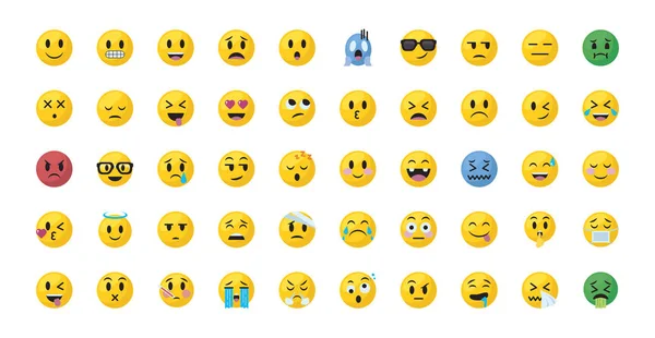 Emojis faces flat style icon set vector design — Stockvektor