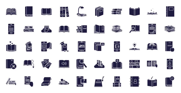 Isolated books silhouette style icon set vector design — Διανυσματικό Αρχείο