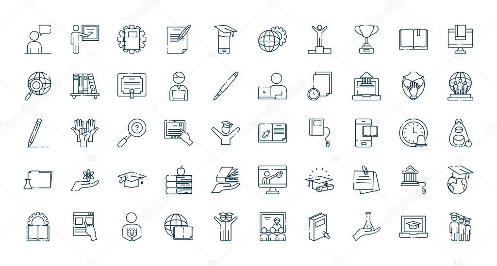 Isolated education school and university line style icon set vector design