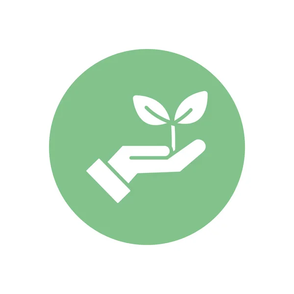 Isolated plant over hand silhouette block style icon vector design — 图库矢量图片