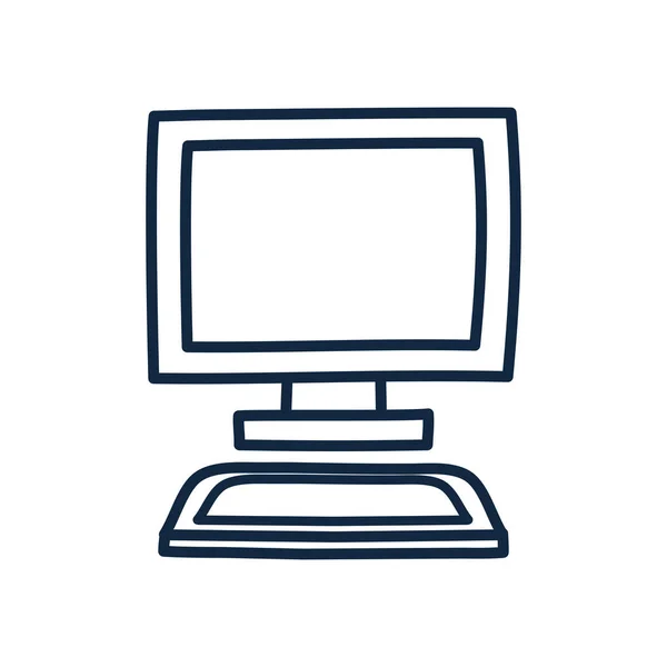 Isolé ordinateur doodle ligne style icône vectoriel design — Image vectorielle