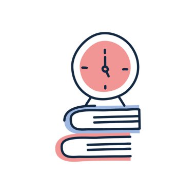 Isolated clock and books doodle line fill style icon vector design