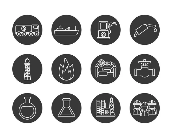 Diseño de vectores de conjunto de iconos de bloque de línea de la industria petrolera aislada — Vector de stock