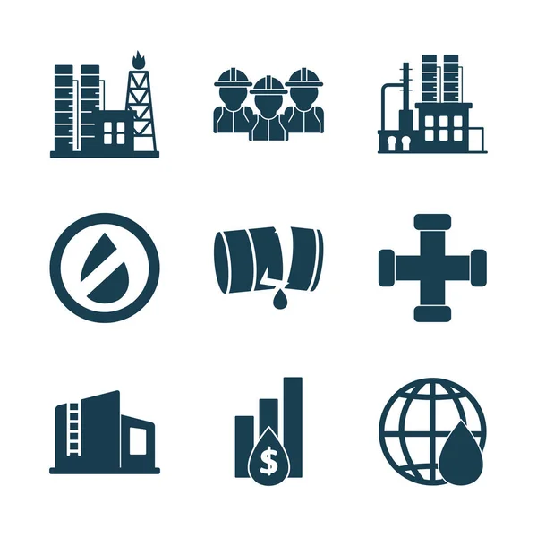 Isolated oil industry silhouette style icon set vector design — Stock Vector