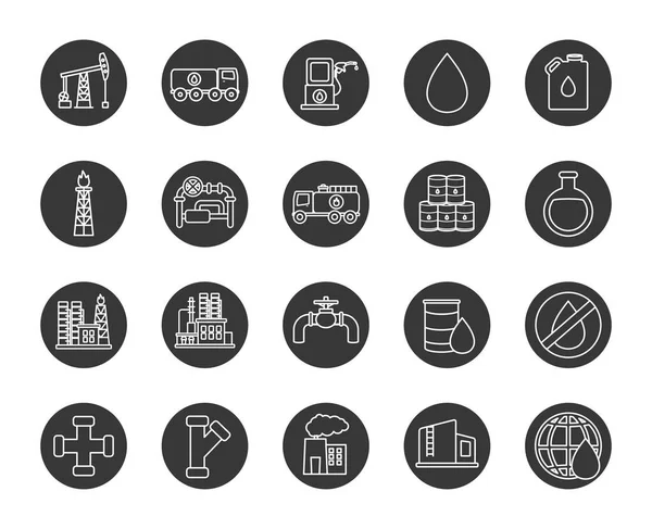 Diseño de vectores de conjunto de iconos de bloque de línea de la industria petrolera aislada — Vector de stock
