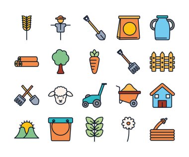 Isolated agronomy line fill style icon set vector design