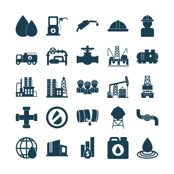 Diseño de vectores de iconos de estilo de silueta de industria petrolera aislada — Vector de stock