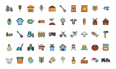 Isolated agronomy line fill style icon set vector design