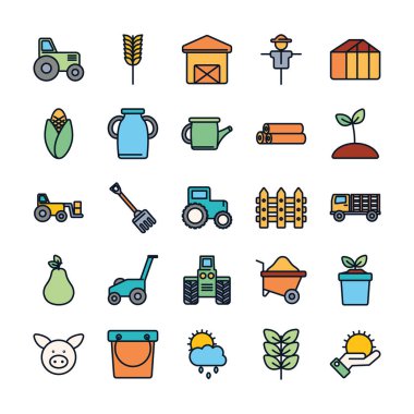 Isolated agronomy line fill style icon set vector design