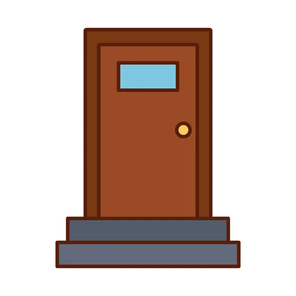 Línea de puerta de madera aislada y diseño de vectores de iconos de estilo de relleno — Vector de stock