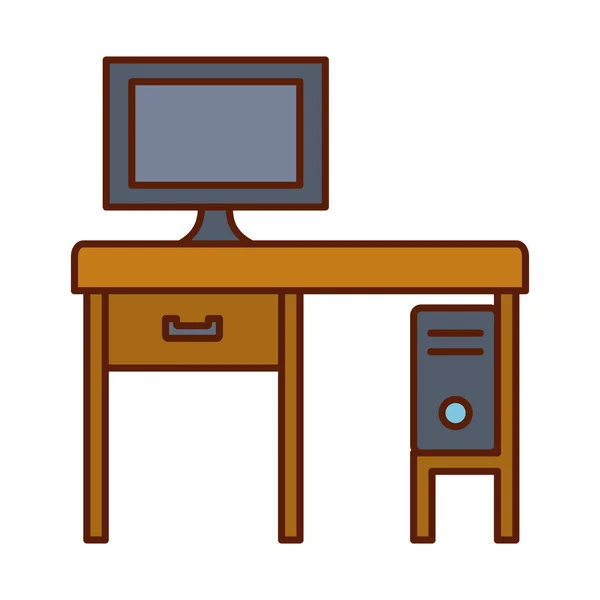 Línea de escritorio de computadora aislada y diseño de vectores de iconos de estilo de relleno — Vector de stock