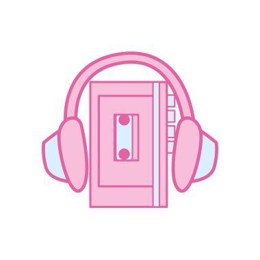 İzole müzik kulaklığı ve walkman neon hattı ve biçim ikon vektör tasarımını doldur