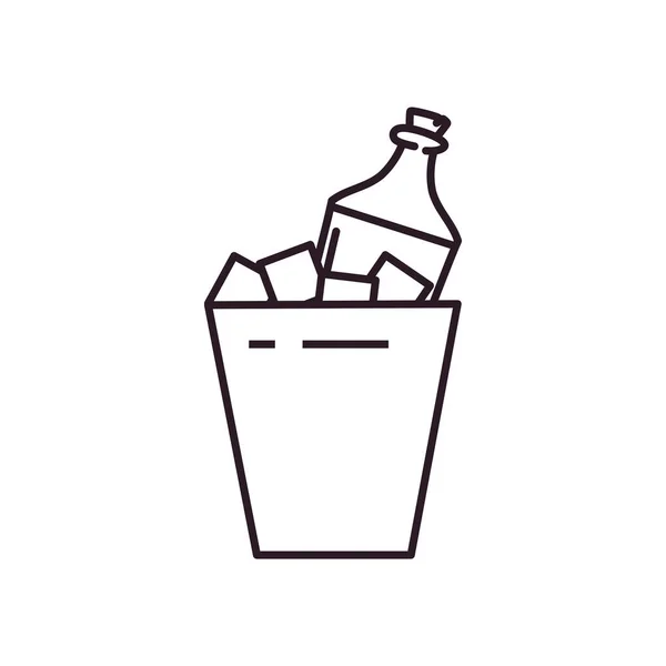 Isolated alcohol bottle inside ice bucket line style icon vector design — Stockový vektor