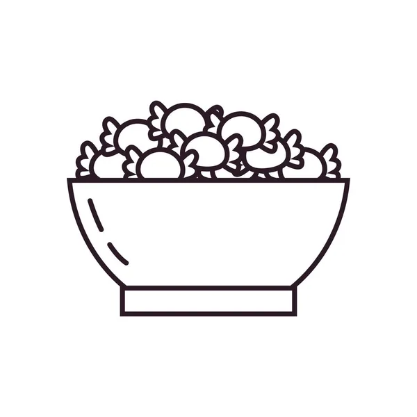 Isolated sweet candies inside bowl line style icon vector design — Stockvektor