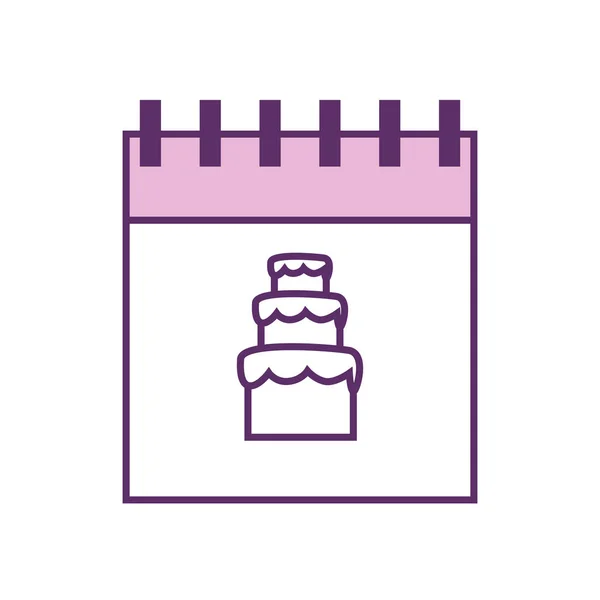 Изолированный сладкий торт внутри календарной линии заполнить стиль иконки векторный дизайн — стоковый вектор