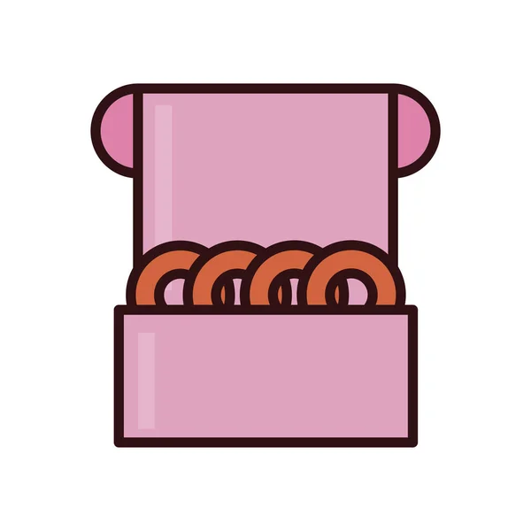 Línea de rosquillas dulces aisladas y diseño de vectores de iconos de estilo de relleno — Vector de stock