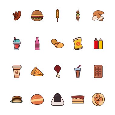 İzole edilmiş fast food hattı ve biçim simgesi vektör dizaynını doldur