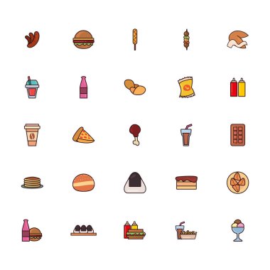 İzole edilmiş fast food hattı ve biçim simgesi vektör dizaynını doldur