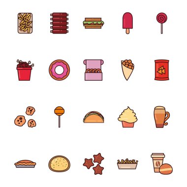 İzole edilmiş fast food hattı ve biçim simgesi vektör dizaynını doldur