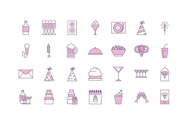 Isolated party line fill style icon set vector design — 스톡 벡터