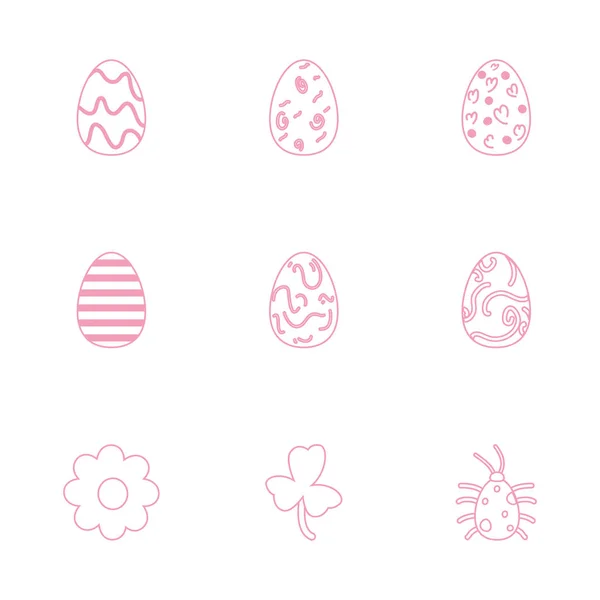 Szczęśliwy Wielkanoc linia styl ikona zestaw wektor projekt — Wektor stockowy