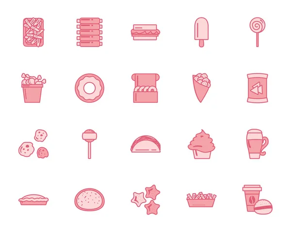 Geïsoleerde fast food lijn stijl pictogram set vector ontwerp — Stockvector
