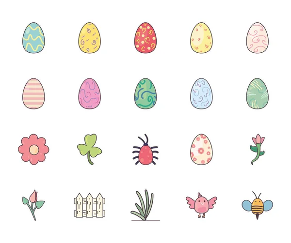 Happy easter line and fill style icon set design vector design — стоковый вектор