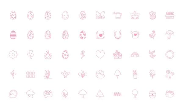 Projeto vetorial conjunto de ícones de estilo de linha de Páscoa feliz — Vetor de Stock