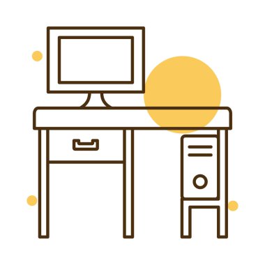 İzole edilmiş ev bilgisayarı masaüstü bloğu ve satır biçimi vektör tasarımı