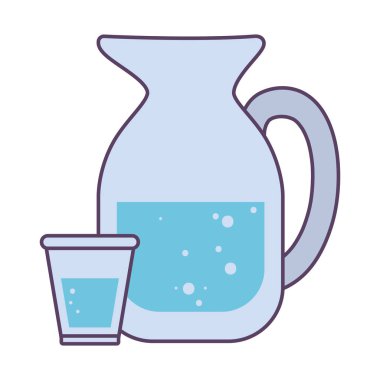 İzole su kavanozu ve cam içecek hattı ve ikon vektör tasarımını doldur