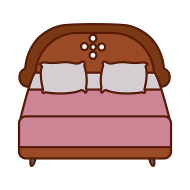 Ev yatağı hattı ve doldurma stili ikon tasarımı, Yatak odası uyku rahatlama otel rahatlama konfor ve daire temalı illüstrasyon