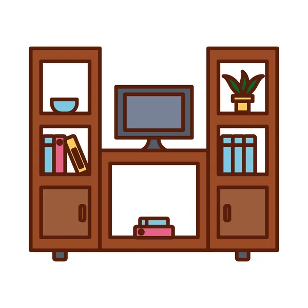 Elszigetelt otthon tv és könyvek bútor vonal és töltse ki a stílus ikon vektor tervezés — Stock Vector