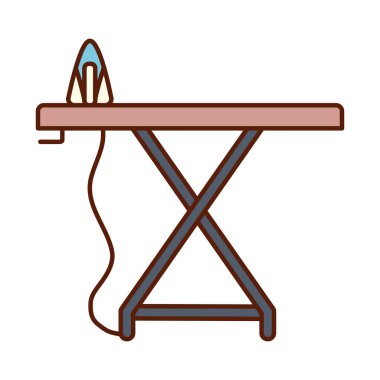 İzole edilmiş demir ve ütü tahtası hattı ve biçim ikon vektör tasarımı