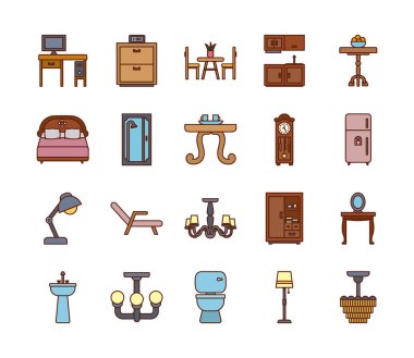 İzole edilmiş ev satırı ve biçim simgesi set vektör tasarımını doldur