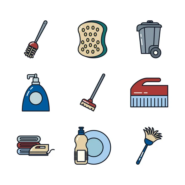 Línea de servicio de limpieza y diseño de vectores icono de estilo de relleno — Vector de stock