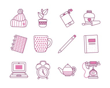 İzole edilmiş şirin nesneler yarı çizgi yarı renk biçim ikonu vektör tasarımı