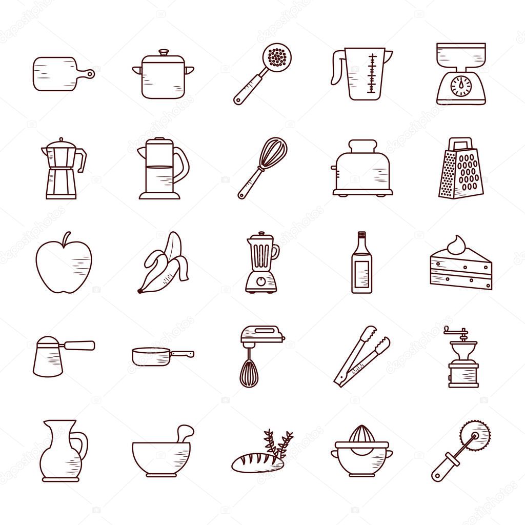 Isolated cook and kitchen line style icon set vector design