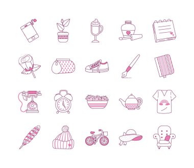 İzole edilmiş şirin nesneler yarı çizgi yarı renk biçim ikonu vektör tasarımı