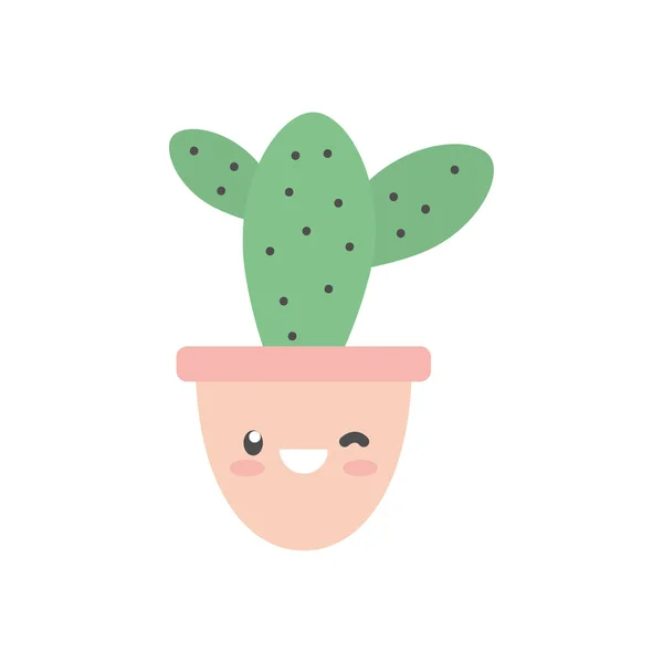 Kawaii cactus terisolasi di dalam desain vektor ikon gaya pot flat - Stok Vektor