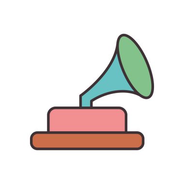 İzole edilmiş retro müzik turntable satırı doldurma biçimi ikon vektör tasarımı