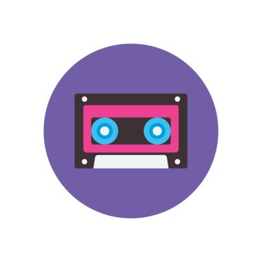 İzole edilmiş retro müzik kaseti düz blok biçim ikon vektör tasarımı