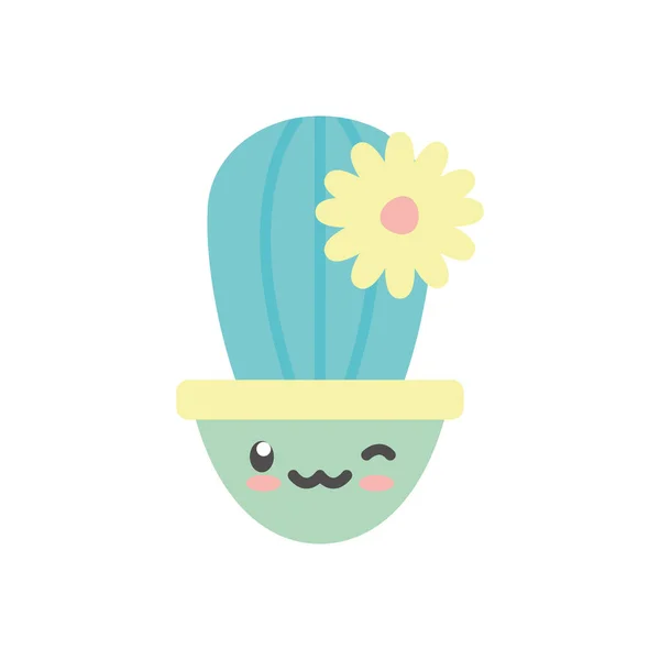 Cactus kawaii aislado con flor dentro de pot diseño icono de estilo plano vector — Vector de stock