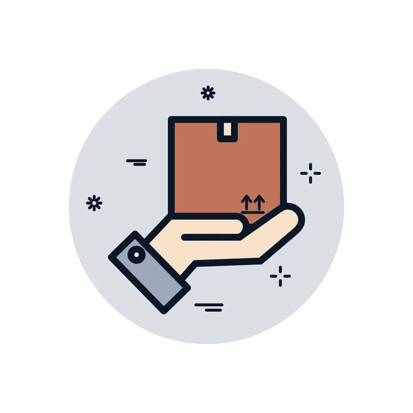 Caja de entrega aislada sobre diseño vectorial de icono de estilo de bloque de relleno a mano — Vector de stock