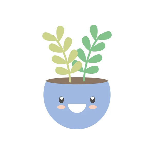 Planta aislada de kawaii dentro del diseño de vectores de iconos de estilo plano de olla — Vector de stock